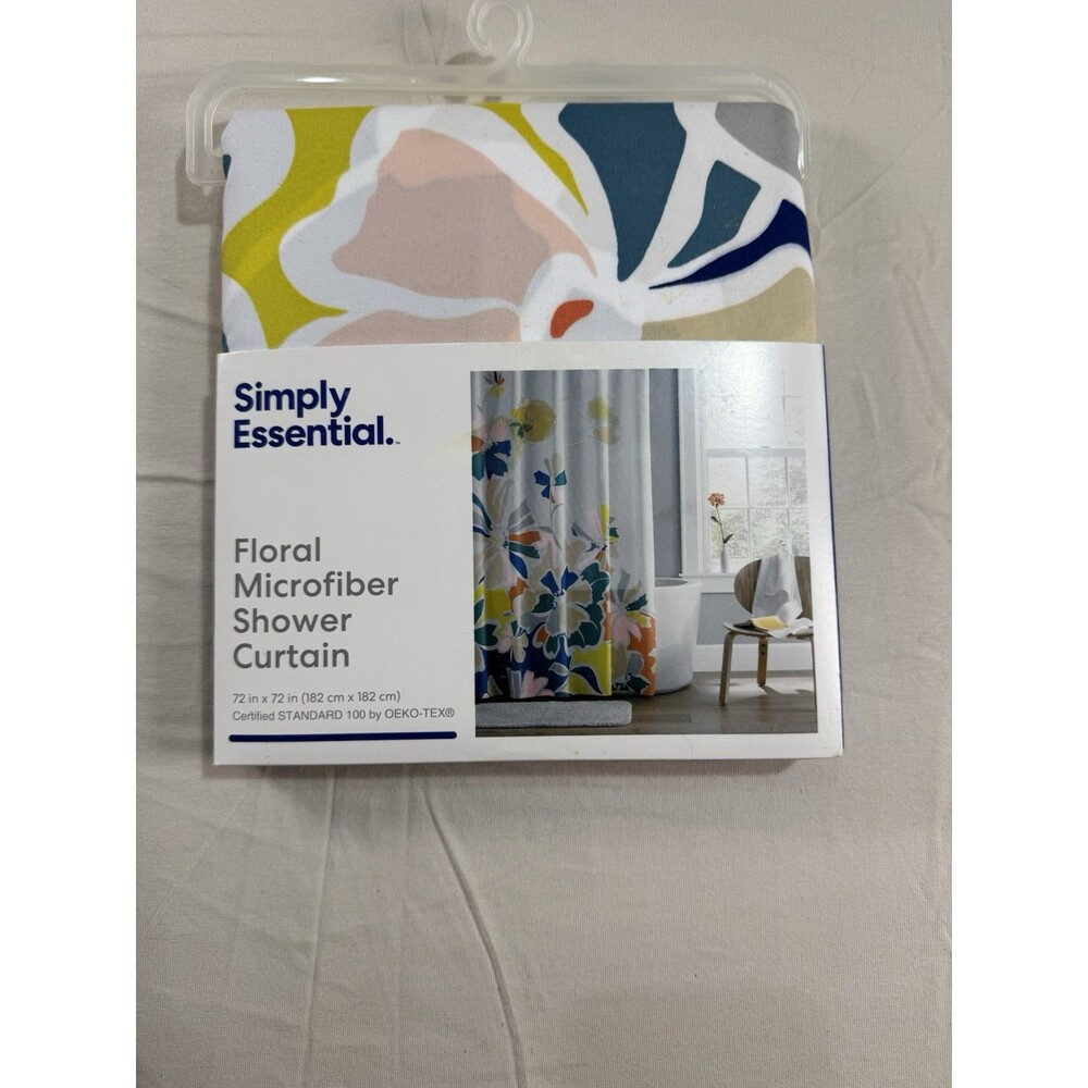 Simply Essential Floral Microfiber Shower Curtain 72x72 – White – Polyester